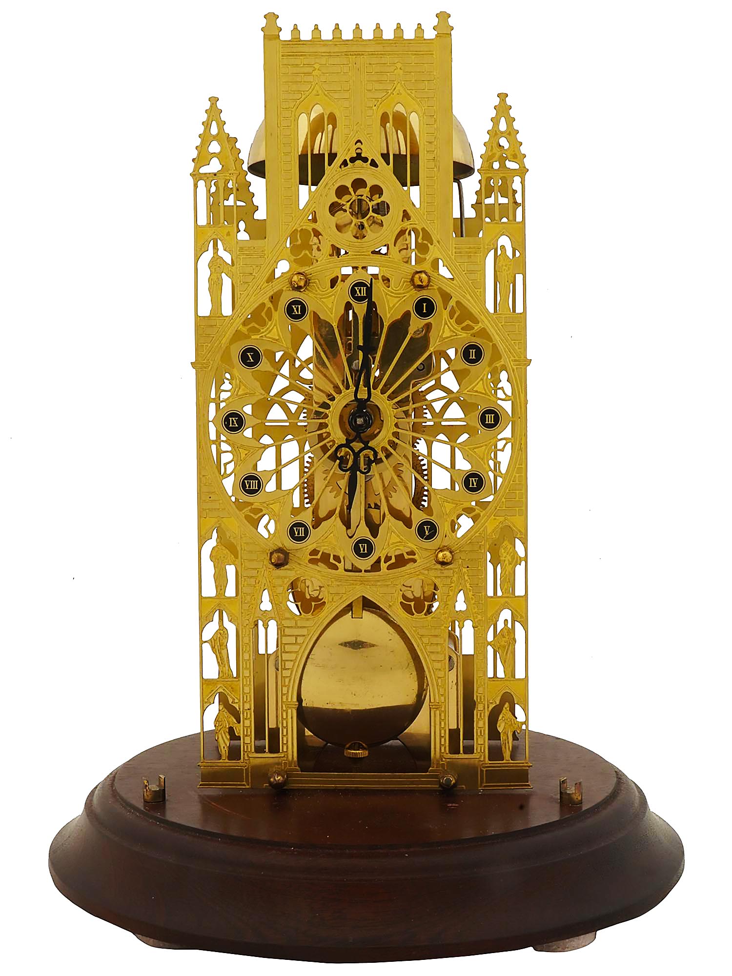 GOTHIC BRASS MANTEL CLOCK BY HERMLE IN GLASS DOME PIC-1